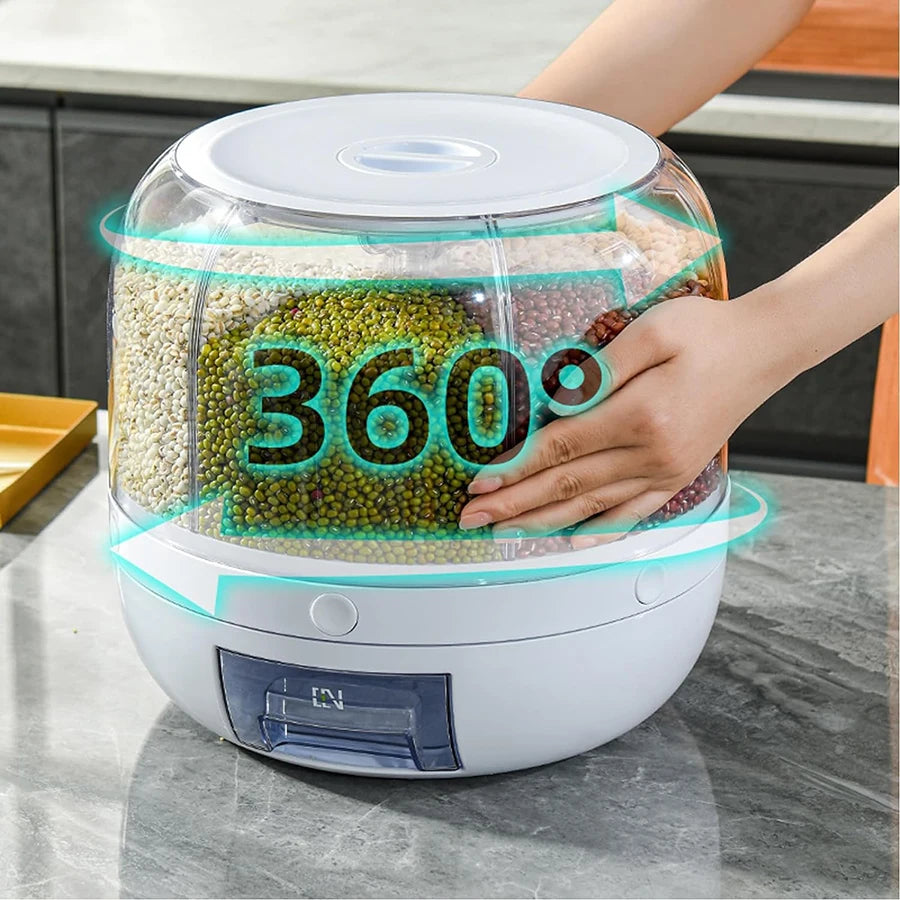 Kitchen Game Changer: 360° Rotating 6-Compartment Cereal Dispenser | Airtight Storage for Grains & Dry Goods