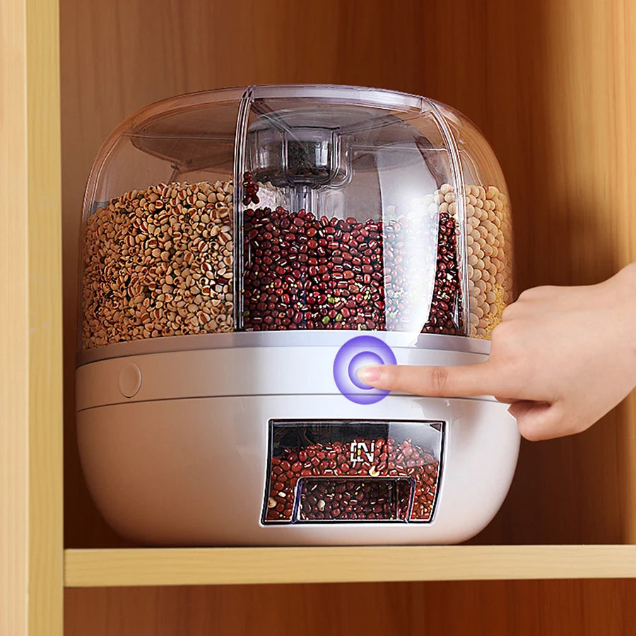 Kitchen Game Changer: 360° Rotating 6-Compartment Cereal Dispenser | Airtight Storage for Grains & Dry Goods