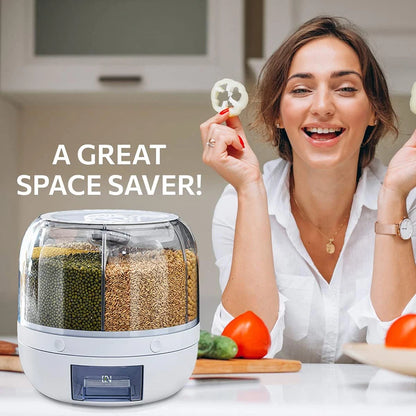 Kitchen Game Changer: 360° Rotating 6-Compartment Cereal Dispenser | Airtight Storage for Grains & Dry Goods