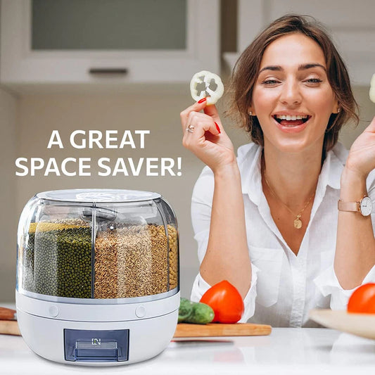 Kitchen Game Changer: 360° Rotating 6-Compartment Cereal Dispenser | Airtight Storage for Grains & Dry Goods