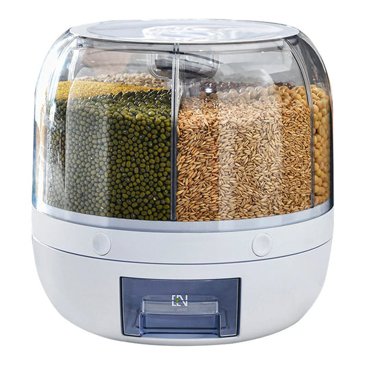 Kitchen Game Changer: 360° Rotating 6-Compartment Cereal Dispenser | Airtight Storage for Grains & Dry Goods